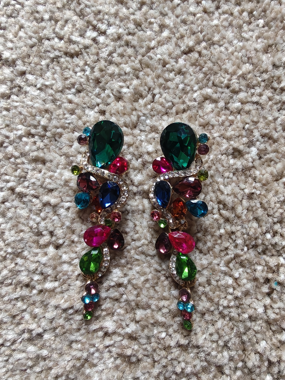 Multicolor Crystal Drop Statement Earrings - Women Jewelry
